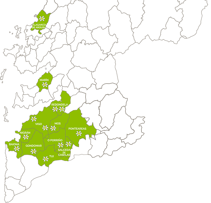 mapa de centros de AFAGA en Pontevedra